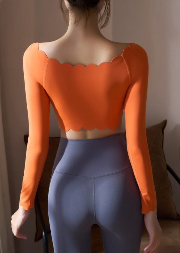 Orange Ruffled Patchwork Solid Yoga Top - Image 4