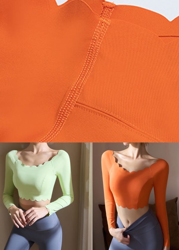 Orange Ruffled Patchwork Solid Yoga Top - Image 5