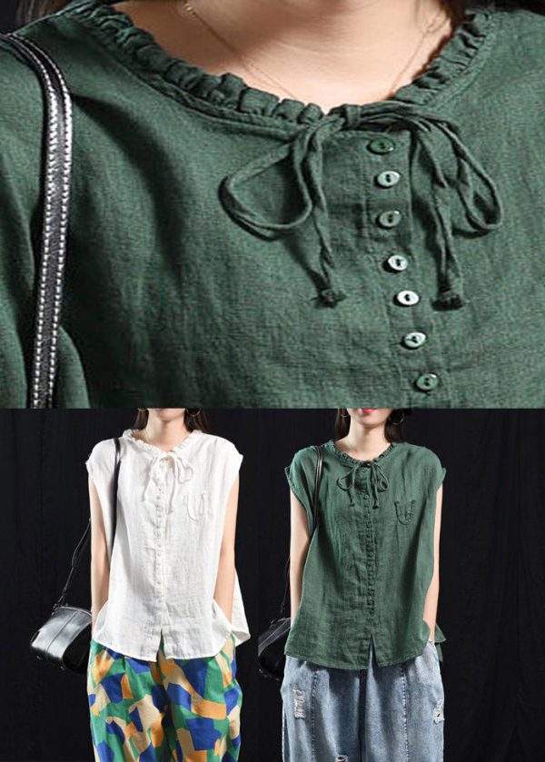 Organic Blackish Green Patchwork Ruffled Top Short Sleeve - Image 5