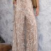 Organic Coffee Elastic Waist Holiday Wide Leg Pants Summer