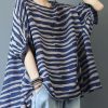 Organic Blue Striped Blouse O Neck Top Photography