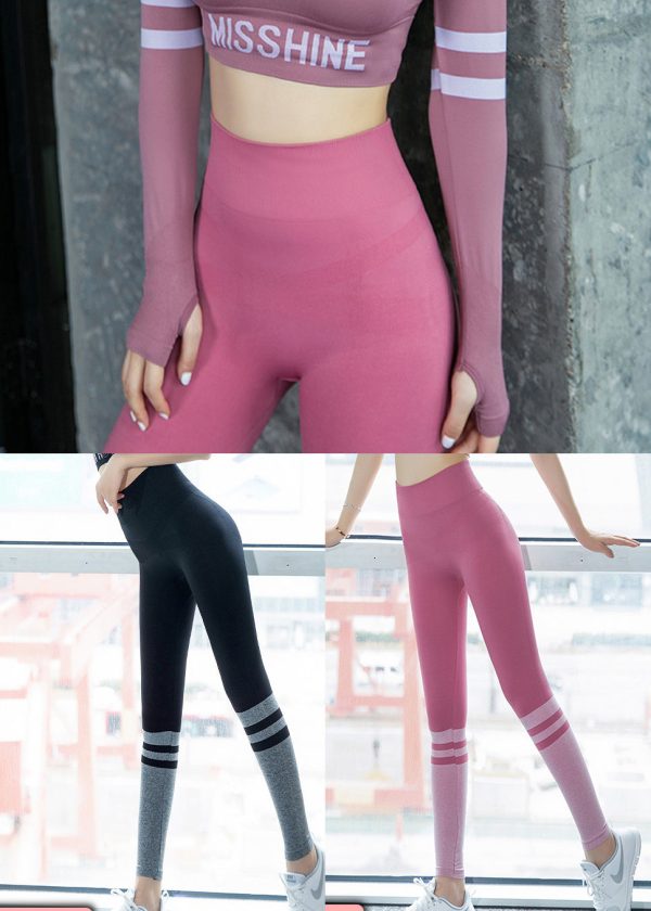 Organic Pink High Waist Striped Athletic Leggings - Image 5