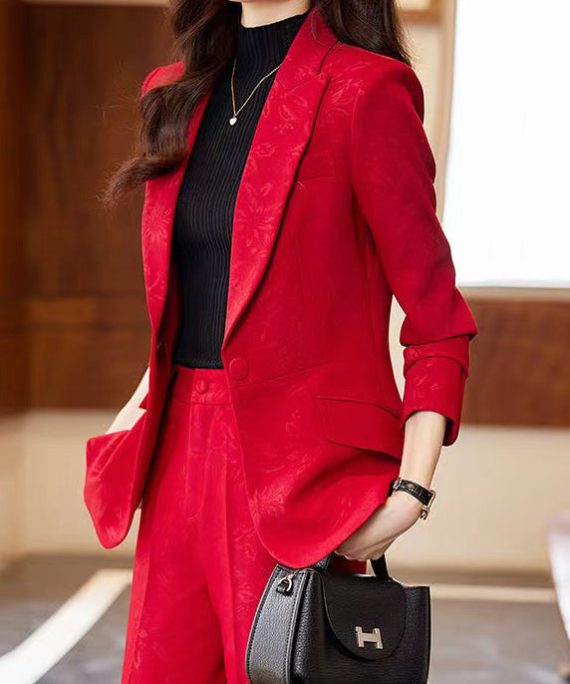 Organic Red Notched Jacquard Cotton Coats Spring