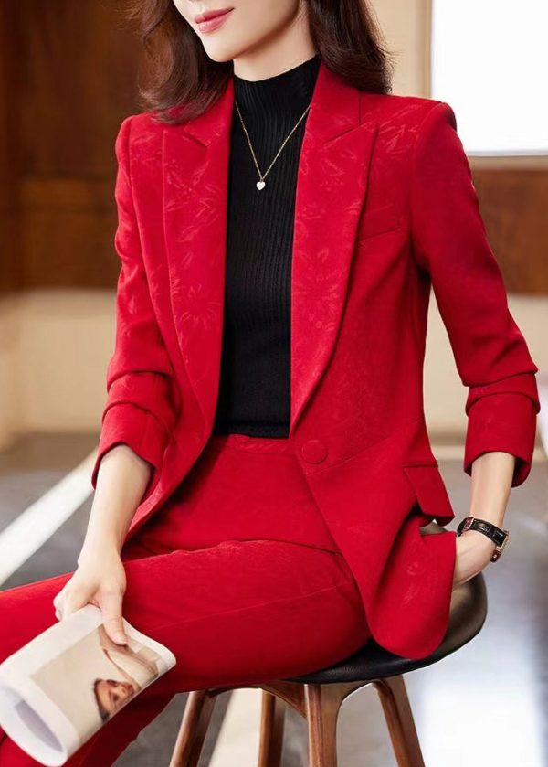 Organic Red Notched Jacquard Cotton Coats Spring - Image 3