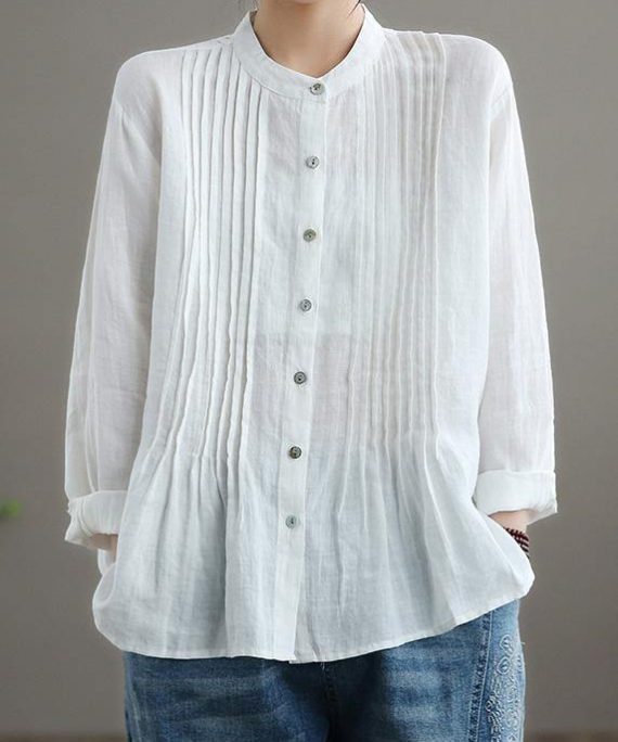 Organic White Linen Shirt Tunics Women Ramie Blouse
