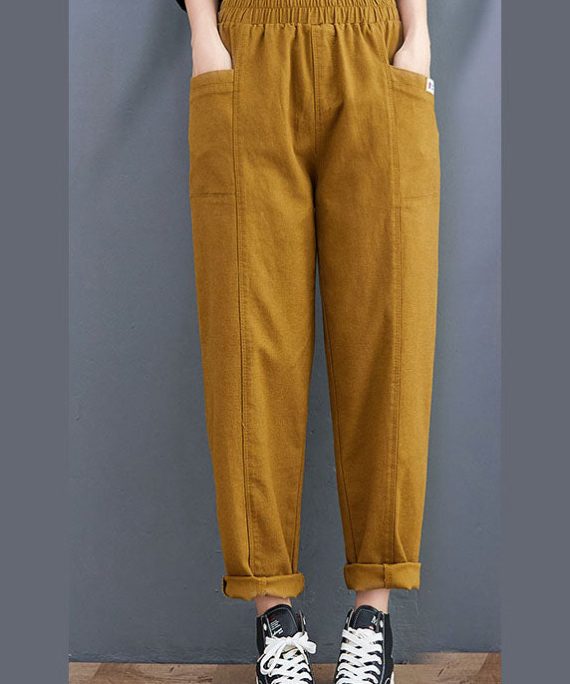 Organic Yellow Pockets Patchwork Cotton Pants Spring