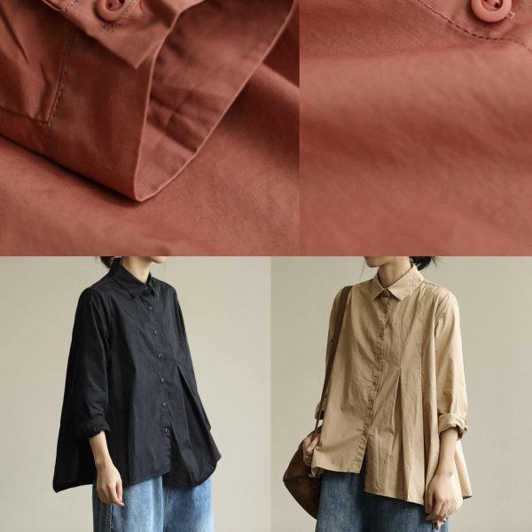 Organic khaki Tunic lapel asymmetric short shirt - Image 5