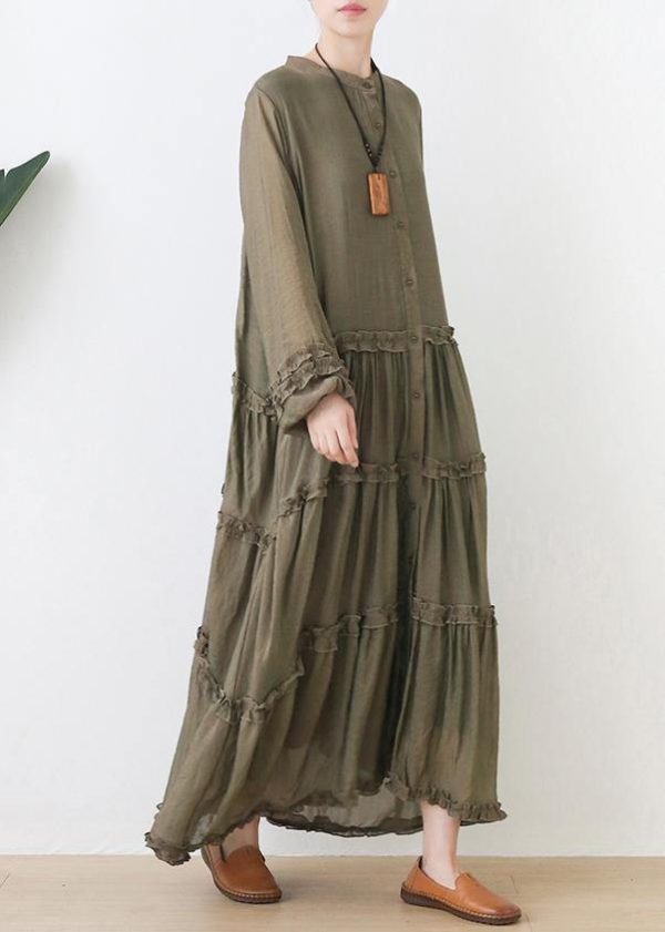 Organic stand collar Cinched outfit Tutorials army green Dresses - Image 3