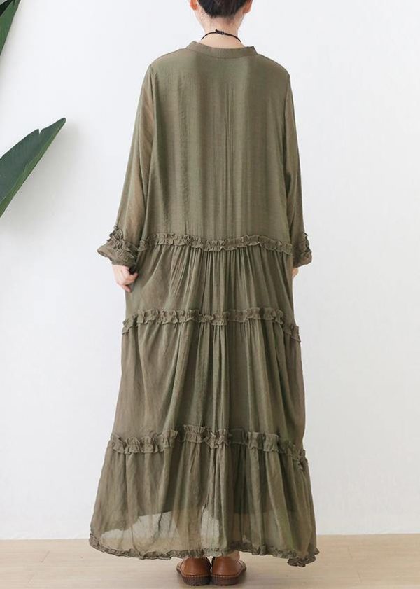 Organic stand collar Cinched outfit Tutorials army green Dresses - Image 4