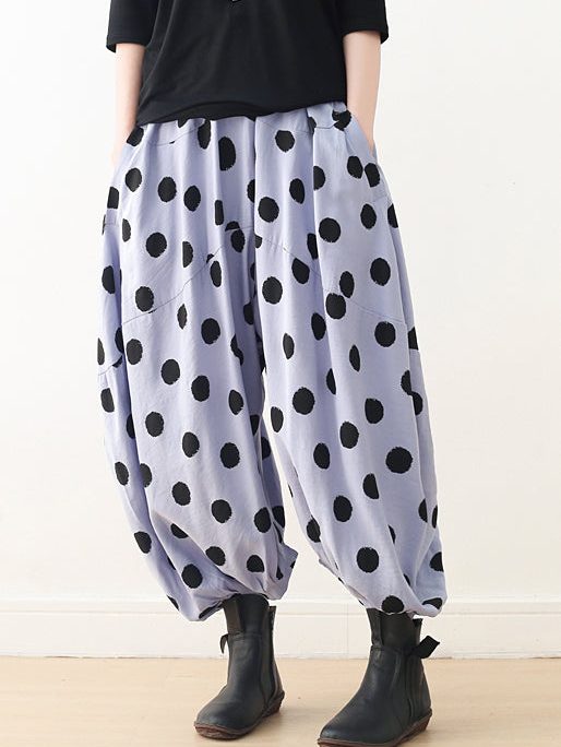 Organic wide leg pants Cotton clothes Women Shape blue dotted A Line pants spring
