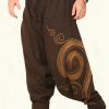 Original Brown Print Elastic Waist Cotton Men Harem Pants Summer