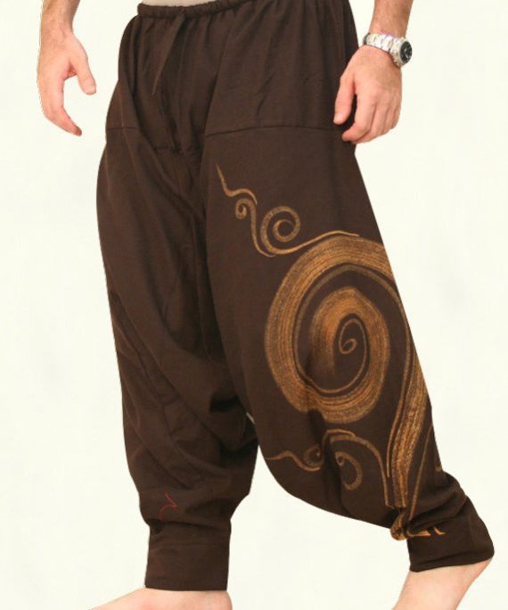 Original Brown Print Elastic Waist Cotton Men Harem Pants Summer