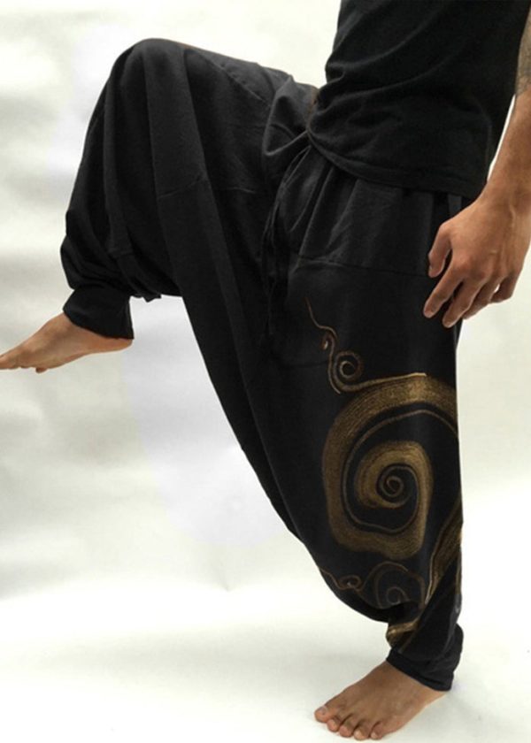 Original Brown Print Elastic Waist Cotton Men Harem Pants Summer - Image 4