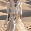 Original Design Apricot Oversized Patchwork Cotton Maxi Dresses Spring