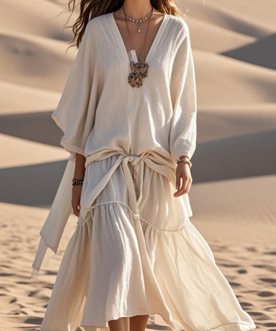 Original Design Apricot Oversized Patchwork Cotton Maxi Dresses Spring
