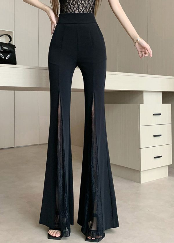 Original Design Black Flared Trousers Lace Patchwork Draping - Image 3