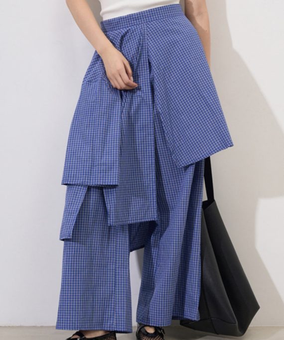 Original Design Plaid Asymmetrical Pockets Cotton Pants Summer