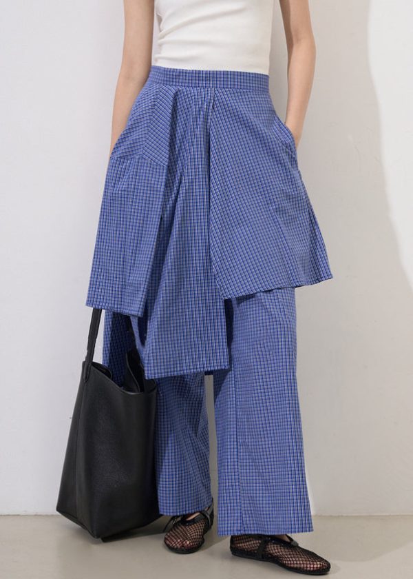 Original Design Plaid Asymmetrical Pockets Cotton Pants Summer - Image 2