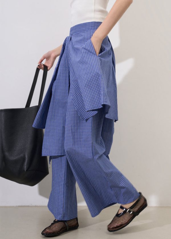 Original Design Plaid Asymmetrical Pockets Cotton Pants Summer - Image 4
