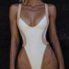 Original Design White Patchwork Backless Bodysuit