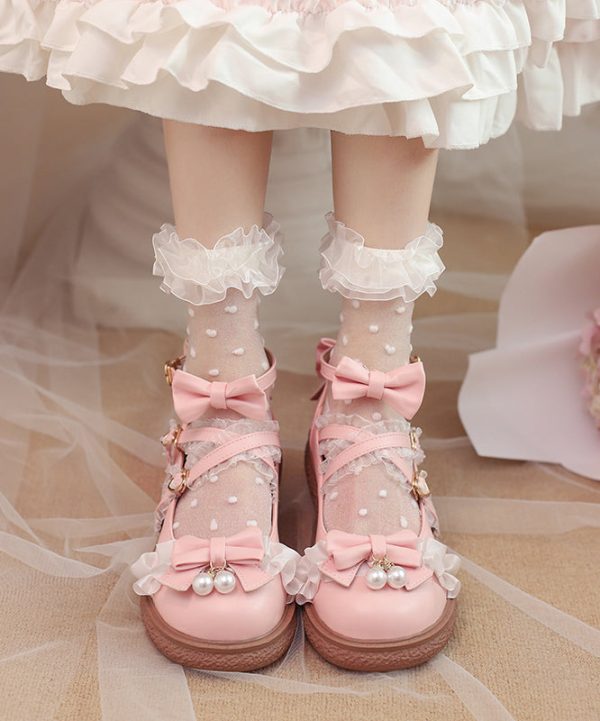 Original Japanese White Bow Cross Strap Princess Loli Shoes - Image 3
