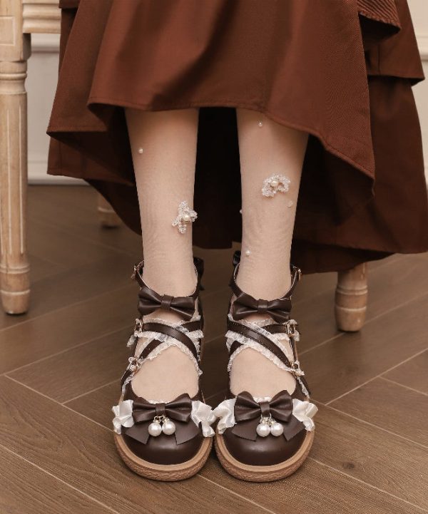 Original Japanese White Bow Cross Strap Princess Loli Shoes - Image 4