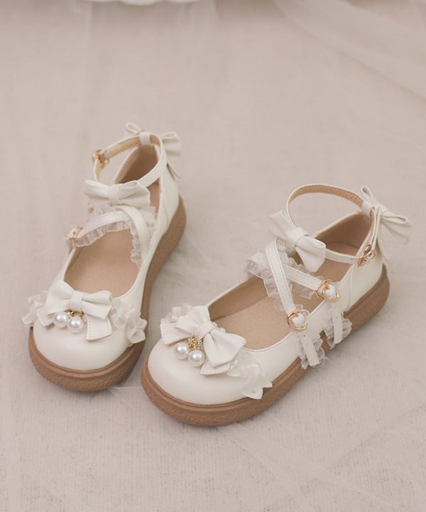 Original Japanese White Bow Cross Strap Princess Loli Shoes - Image 5