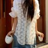 Original White Peter Pan Collar Button Lace Patchwork Shirt Spring