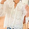 Original White Peter Pan Collar Hollow Out Cotton Shirt Spring