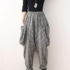 Original design retro gray thick loose large size warm knitted plaid Harlan bloomers