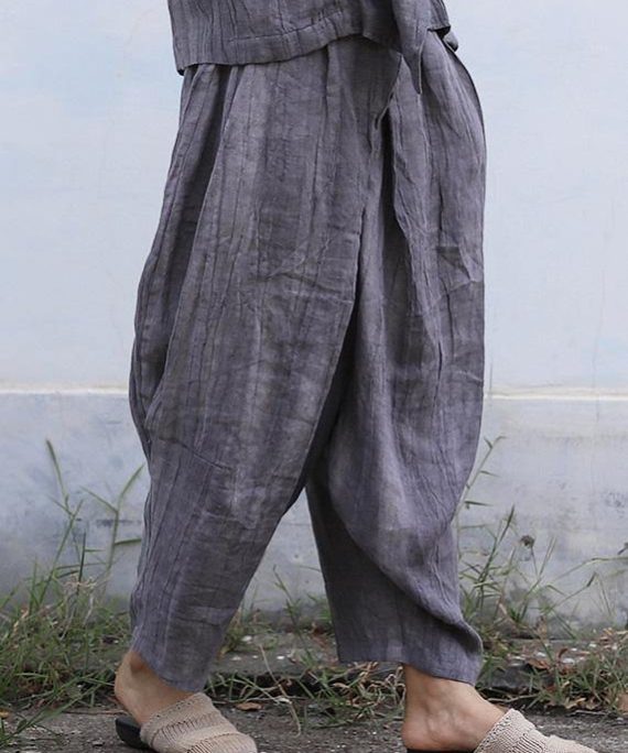Personality linen casual gray pants loose 2025 autumn pants
