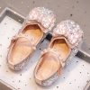 Pink Buckle Strap Flat Shoes Bow Zircon For Kids Girls