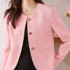 Pink Cotton Short Coats Metal Buttons Spring