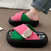 Pink Green Platform Faux Leather Beautiful Splicing Slide Sandals