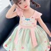 Pink Patchwork Cotton Baby Girls Dresses Embroideried Wrinkled Summer