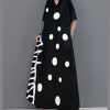 Plus Size Black V Neck dot a line skirts Half Sleeve