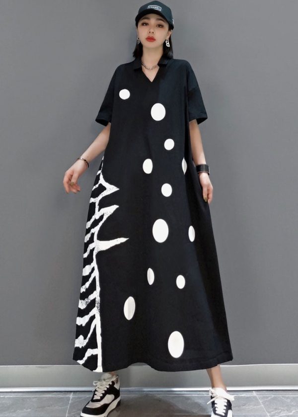 Plus Size Black V Neck dot a line skirts Half Sleeve - Image 2