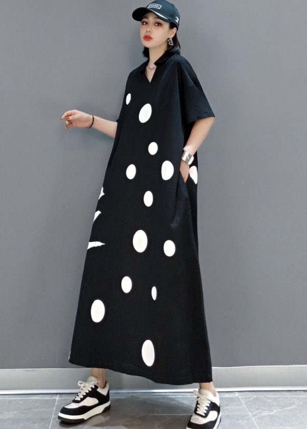 Plus Size Black V Neck dot a line skirts Half Sleeve - Image 3
