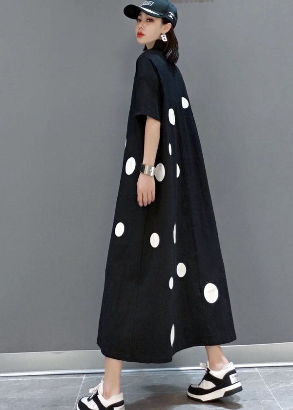 Plus Size Black V Neck dot a line skirts Half Sleeve - Image 4