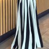 Plus Size Black White Striped High Waist Wide Leg Pants