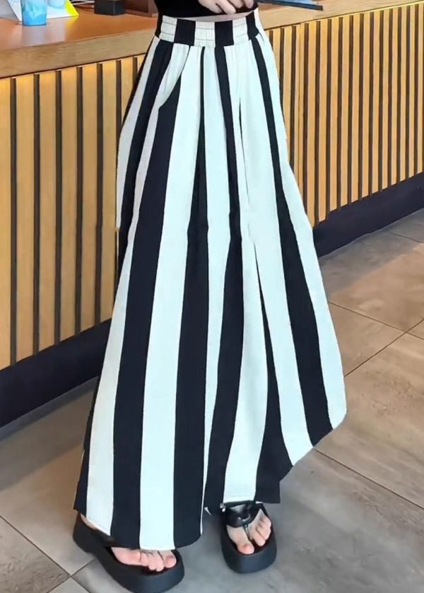 Plus Size Black White Striped High Waist Wide Leg Pants - Image 2