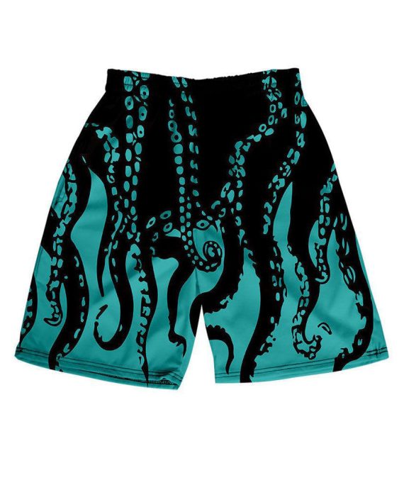 Plus Size Blue Print Elastic Waist Cotton Mens Shorts Summer