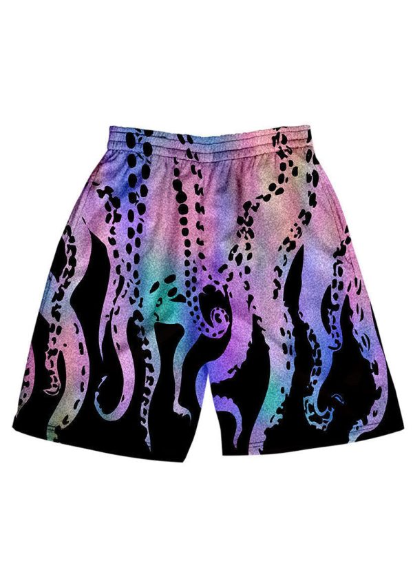 Plus Size Blue Print Elastic Waist Cotton Mens Shorts Summer - Image 3