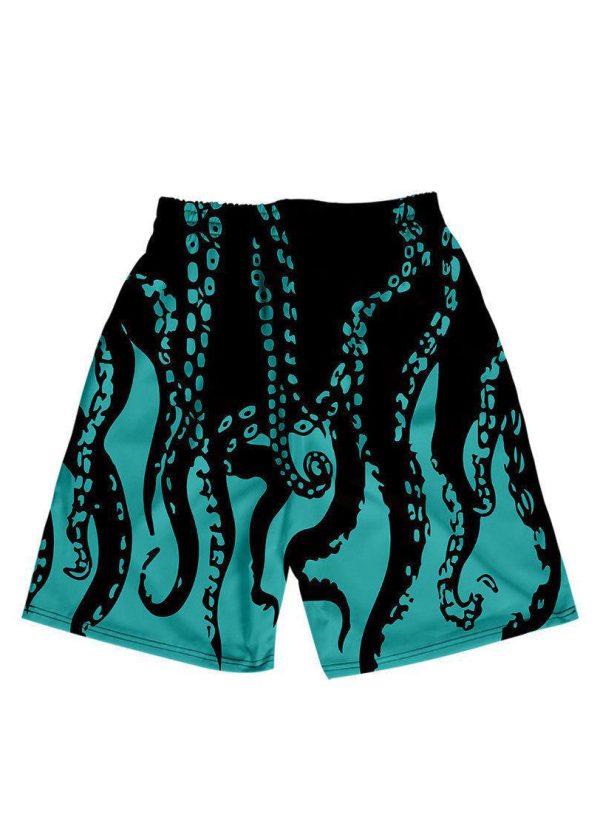 Plus Size Blue Print Elastic Waist Cotton Mens Shorts Summer - Image 4
