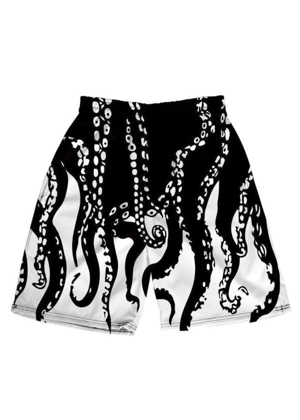 Plus Size Blue Print Elastic Waist Cotton Mens Shorts Summer - Image 5