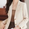 Plus Size Brown Notched Cotton Short Coats Spring