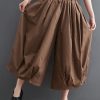 Plus Size Brown Pockets Wide Leg Pants Trousers Summer Cotton Linen