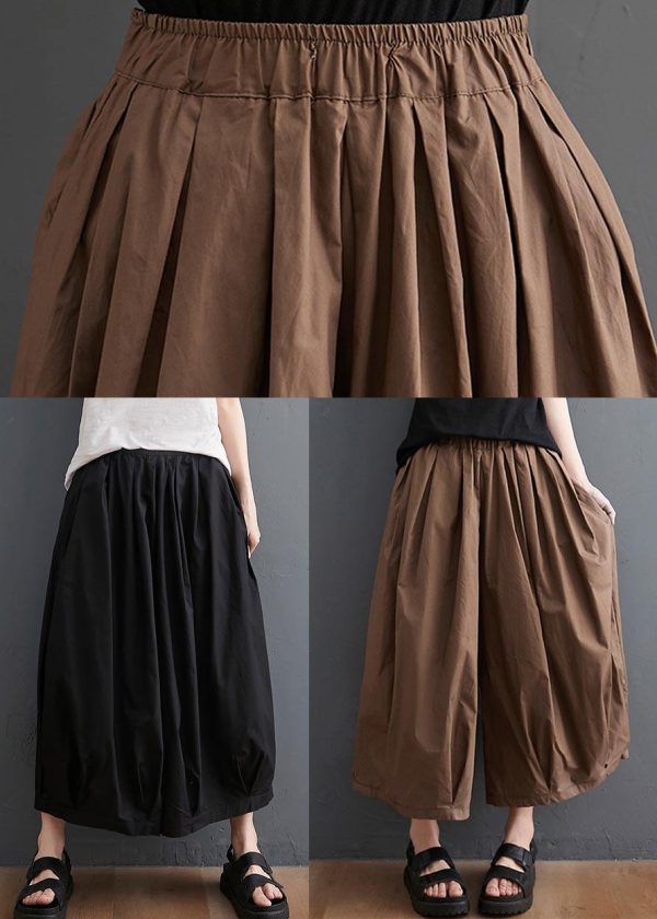 Plus Size Brown Pockets Wide Leg Pants Trousers Summer Cotton Linen - Image 5