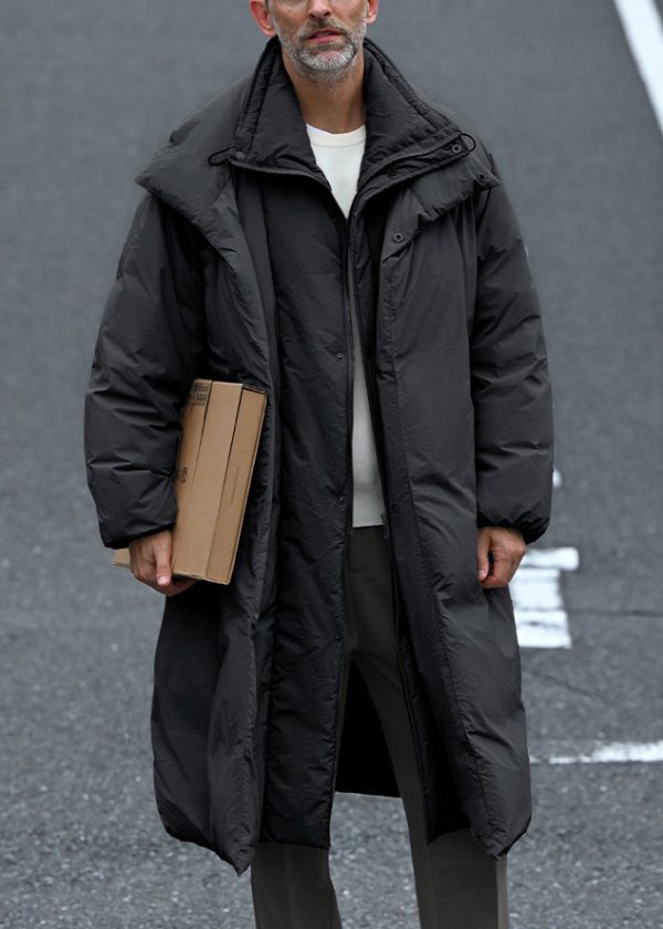 Plus Size Grey Button Patchwork False Two Pieces Men Parkas Winter - Image 3
