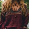 Plus Size Mulberry Print Patchwork Cotton Tops Spring